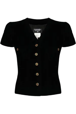 CHANEL 1996 velourskjorte med gripoix-knapper