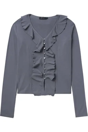 tout a coup Ribstrikket cardigan med flæser