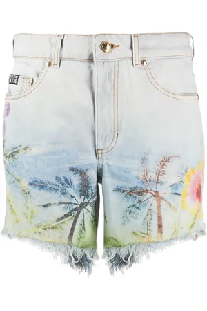 VERSACE Denimshorts med palmetræ