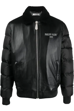 Philipp Plein Dunjakke i læder med logotryk