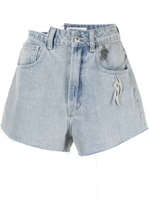 Ground Zero Denimshorts med høj talje og slitageeffekt
