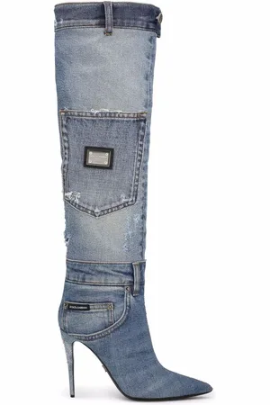 Dolce & Gabbana Knæhøje støvler i denim med patchwork