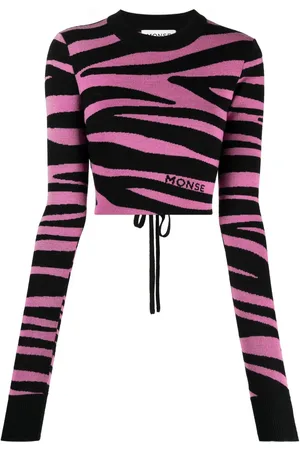 MONSE Cropped zebra-strikket trøje