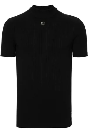 Fendi Ribbet T-shirt med FF-logoplade