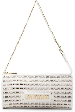 Moschino Skuldertaske i bast med metallisk tråd