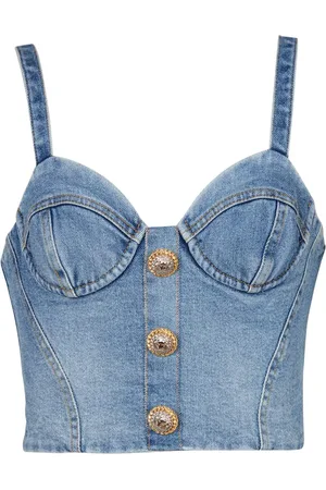 Balmain Cropped denimtop med knapper