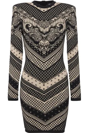 Balmain Strikket kort kjole med monogram-mønster
