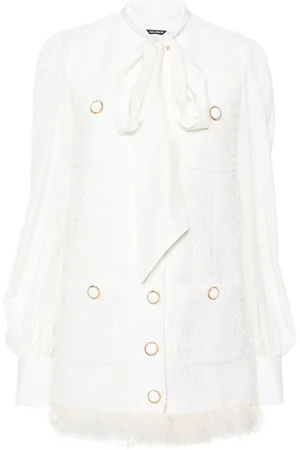 Balmain Kort kjole i tweed med fjerdetaljer
