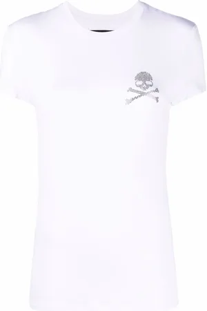 Philipp Plein T-shirt med logo og rhinstensudmykket kranie