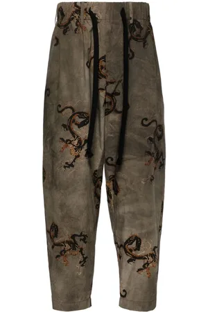 UMA WANG Pigiama dragon-print tapered cotton trousers
