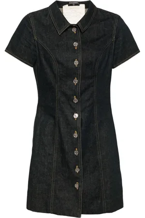 CHANEL 1990-2000 skjortekjole i denim med CC-knapper