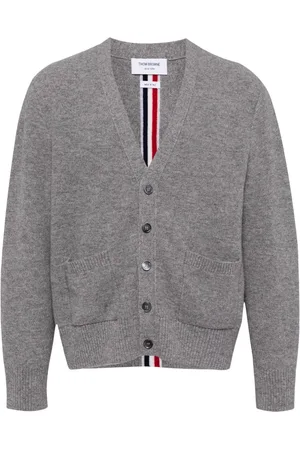 Thom Browne Cardigan i jomfruuld med stribet kant