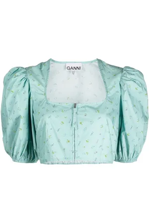 Ganni Cropped bluse med blomstertryk