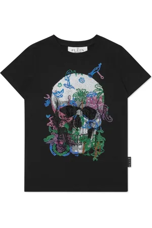 Philipp Plein T-shirt med krystaludsmykning og dødningehoved