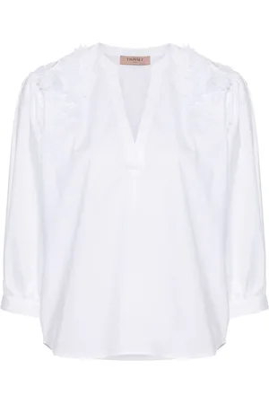 Twin-Set Bluse i poplin med blomsterblonder