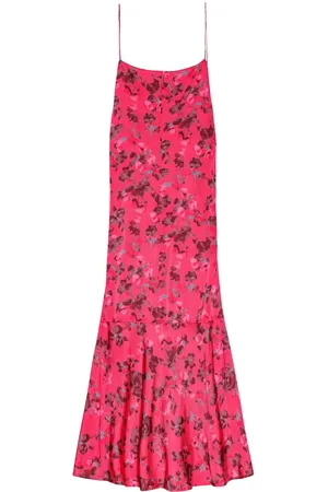 Ganni Blomstret slip-kjole i satin
