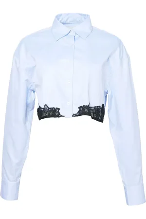FLEUR DU MAL Cropped skjorte i poplin med blondepanel