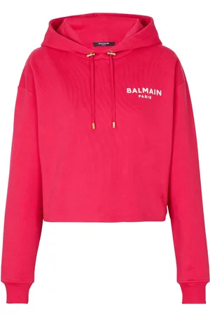 Balmain Cropped hættetrøje med logo i flock-tekstur