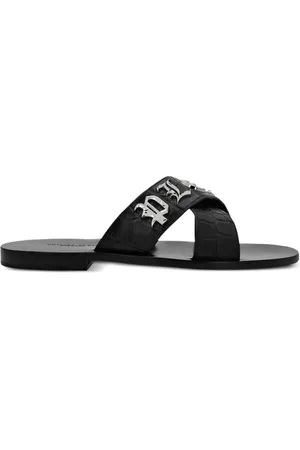 Philipp Plein Sandaler i læder med logoplade