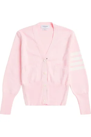 Thom Browne Cardigan i bomuldscrepe med 4-Bar-detalje og v-hals