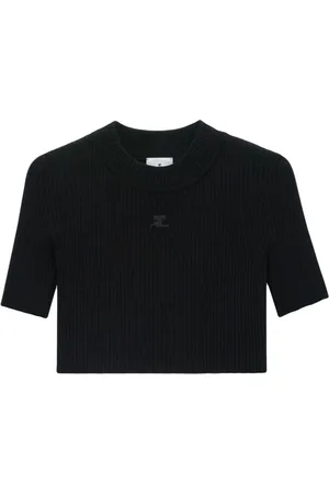 Courrèges Cropped ribstrikket T-shirt