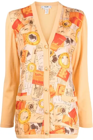 Céline Cardigan med V-hals og postkort-tryk fra 00