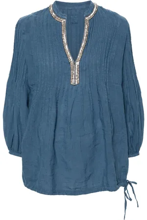 120% Lino Bluse med splittet hals