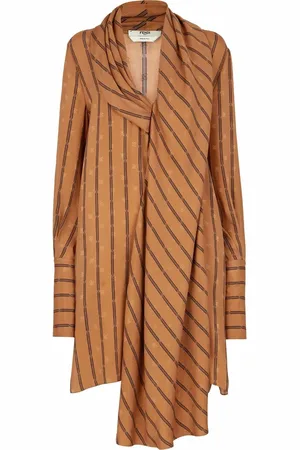 Fendi Stribet Karligraphy silkekjole
