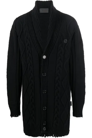 Philipp Plein Kabelstrikket cardigan med slitageeffekt