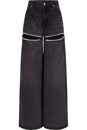 AREA Højtaljede jeans med krystaludsmykning