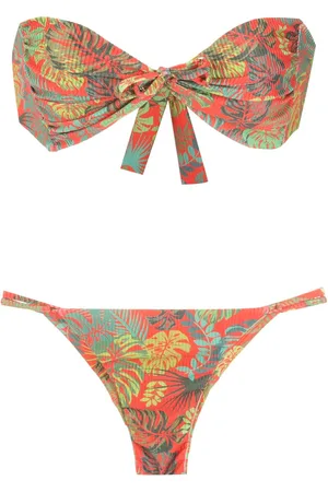 AMIR SLAMA Bandeau-bikini med palmeblad-tryk