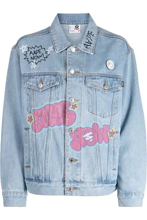 A Bathing Ape Denimjakke med graffiti-tryk
