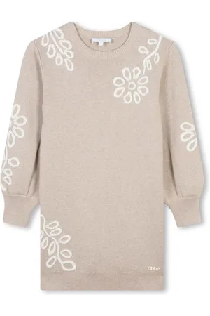 Chloé Finstrikket kjole med blomstret broderi