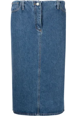 MAGDA BUTRYM Pencil-nederdel i denim med indgraveret logo