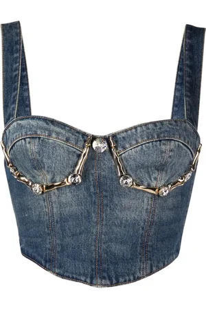AREA Bustier i denim med krystaludsmykning