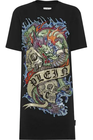 Philipp Plein Tattoo T-shirt-kjole med krystaludsmykning