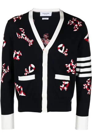 Thom Browne Intarsia-strikket Gem Icons cardigan
