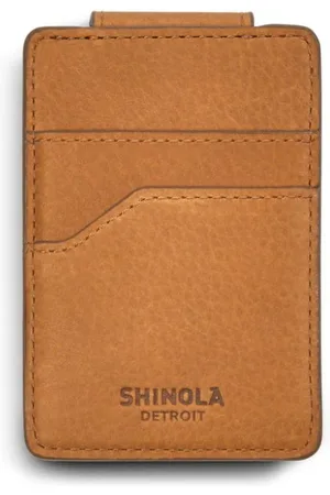 SHINOLA Kortholder i grynet læder med magnetisk pengeklips