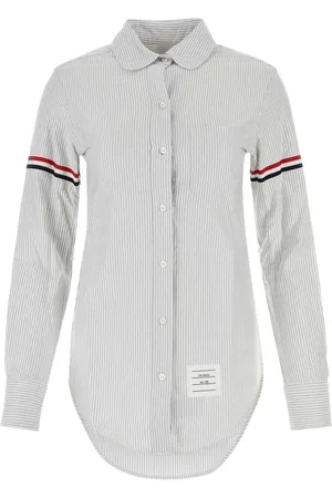 Thom Browne Mediumgrå Oxford-skjorte med University-striber, grosgrain-armbånd og lange ærmer