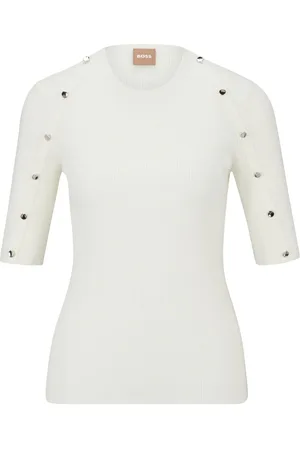 HUGO BOSS Kort ribstrikket kjole med dekorative knapper