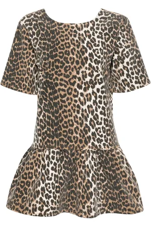 Ganni Kort denimkjole med leopardtryk