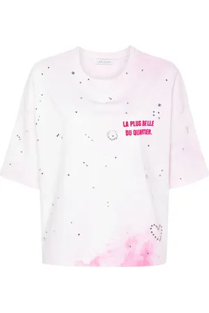LOULOU Forvasket T-shirt med krystaludsmykning