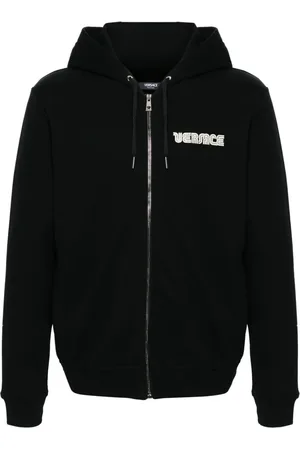VERSACE Hættetrøje med krystaludsmykket logo og lynlås