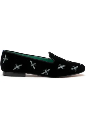 Blue Bird Broderede velour-loafers med bimotiv