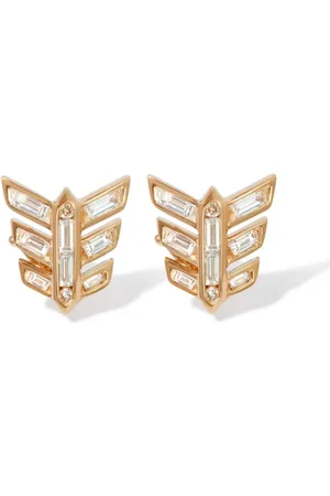 ANNOUSHKA Deco Feather nitte-diamantøreringe i 18 karat guld