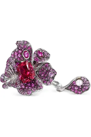 Anabela Chan Ruby Peony Butterfly ring i 18 karat hvidguld og forgyldt sølv med ædelsten