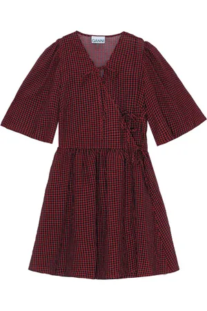 Ganni Kort slå om-kjole med gingham-tryk