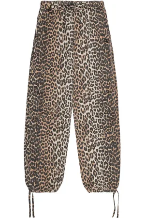 Ganni Bukser med leopardtryk og snoretræk