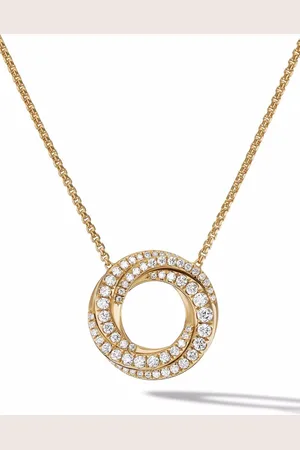 David Yurman Petite Pavé Crossover halskæde i 18 karat gulguld med diamantvedhæng (15,5 mm)