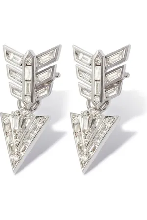 ANNOUSHKA Deco Feather Arrow ørehængere i 18 karat hvidguld med diamanter